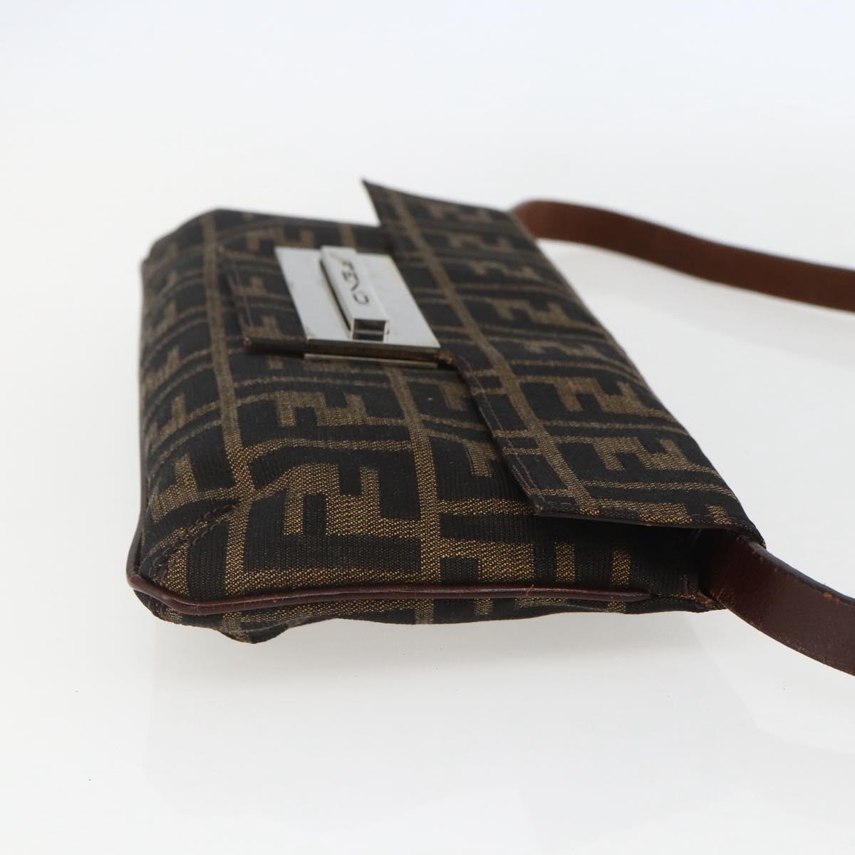 FENDI Zucca Canvas Shoulder Bag Brown Black Auth 157270V