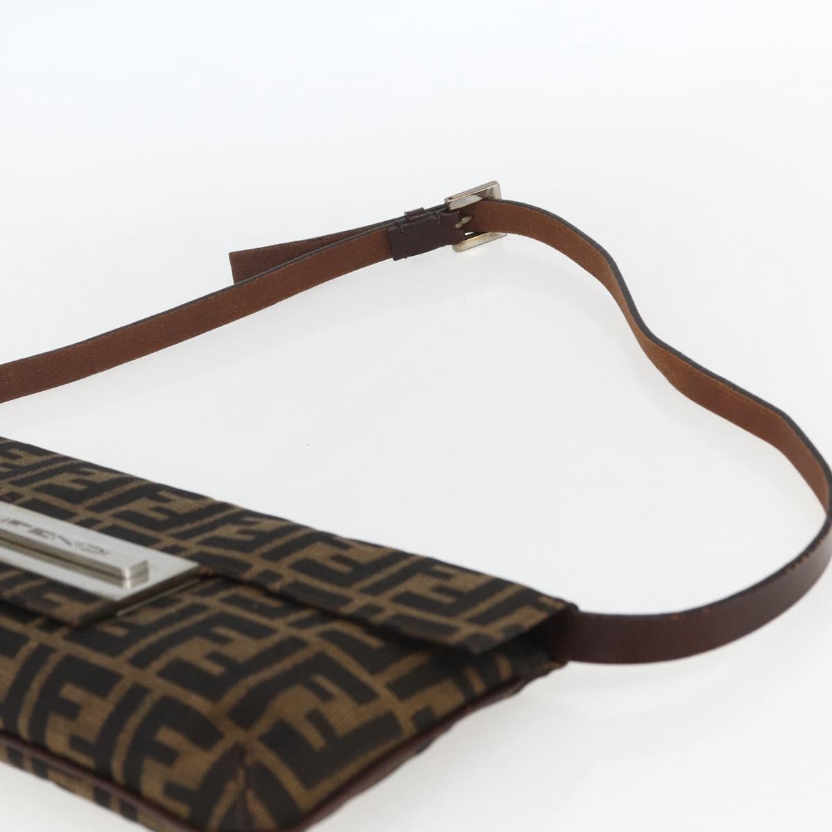 FENDI Zucca Canvas Shoulder Bag Brown Black Auth 157270V