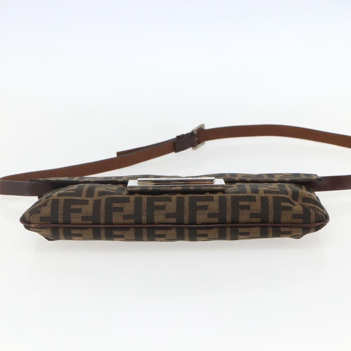 FENDI Zucca Canvas Shoulder Bag Brown Black Auth 157270V