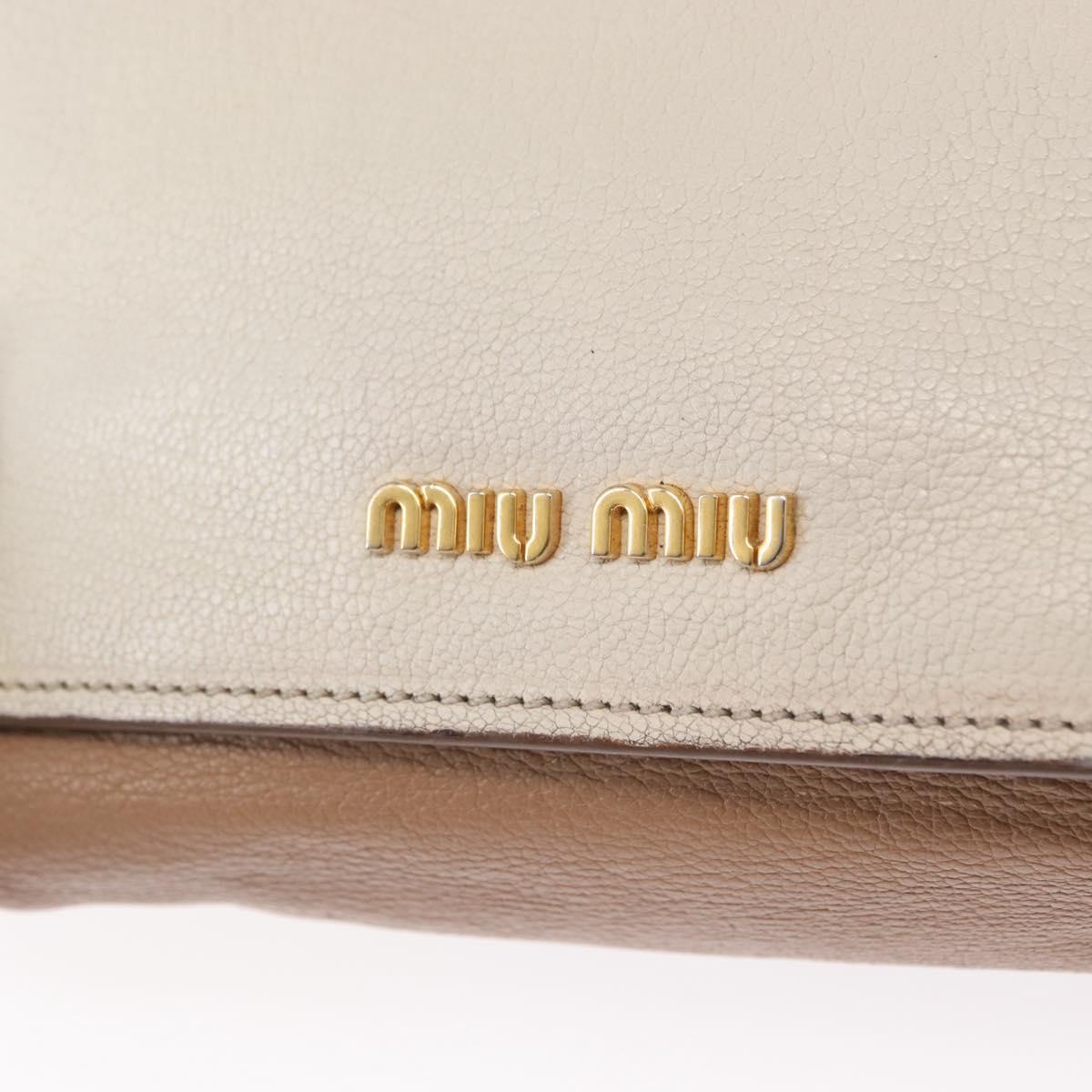 Miu Miu Madras Hand Bag Leather 2way Beige Gold Auth 157273
