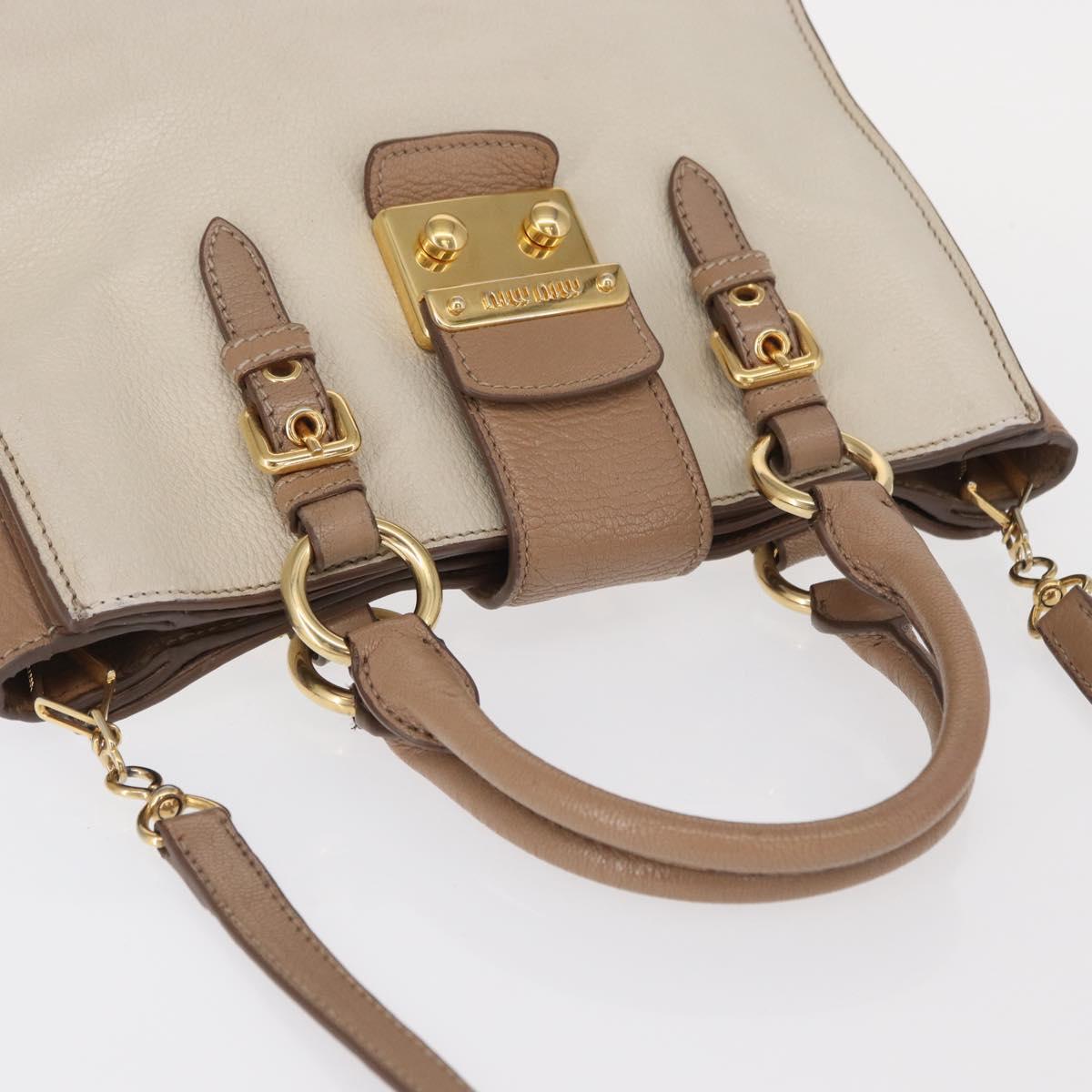 Miu Miu Madras Hand Bag Leather 2way Beige Gold Auth 157273