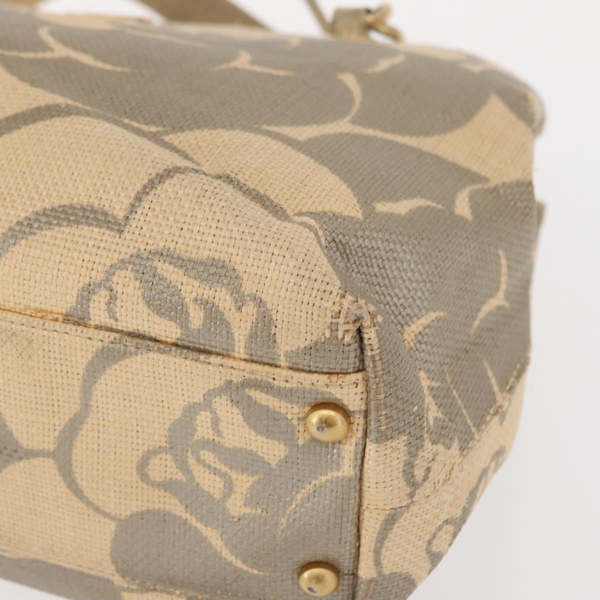 CHANEL Camelia Tote Bag Straw Beige Gold CC Auth 157274