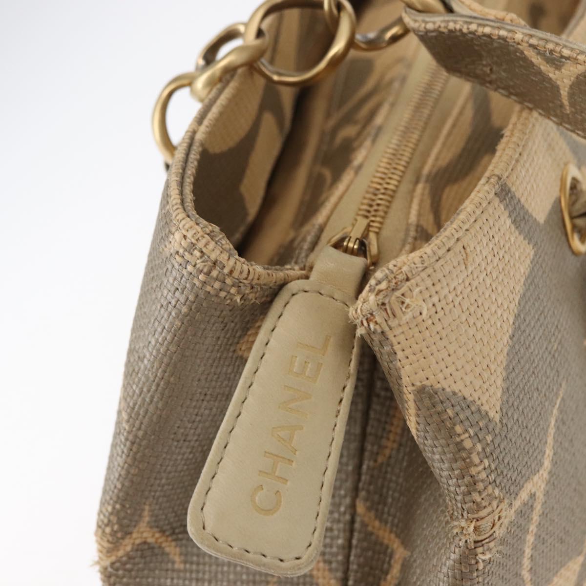 CHANEL Camelia Tote Bag Straw Beige Gold CC Auth 157274