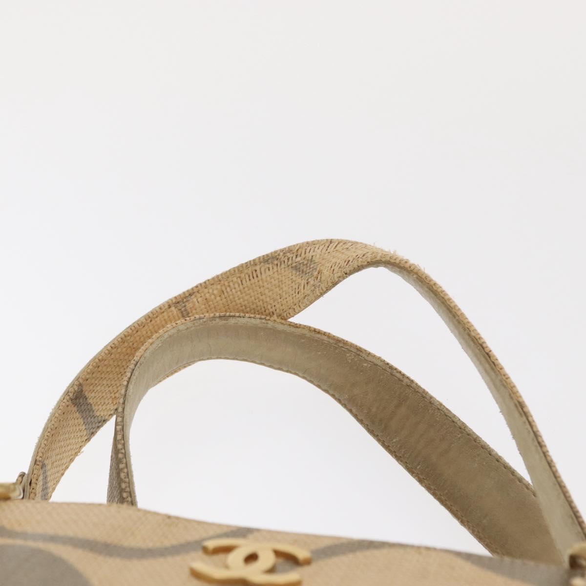 CHANEL Camelia Tote Bag Straw Beige Gold CC Auth 157274