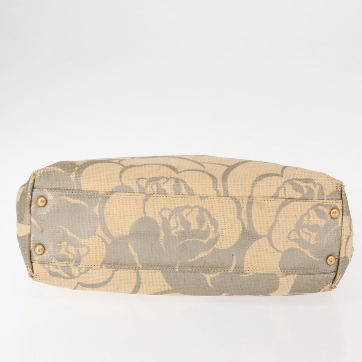 CHANEL Camelia Tote Bag Straw Beige Gold CC Auth 157274