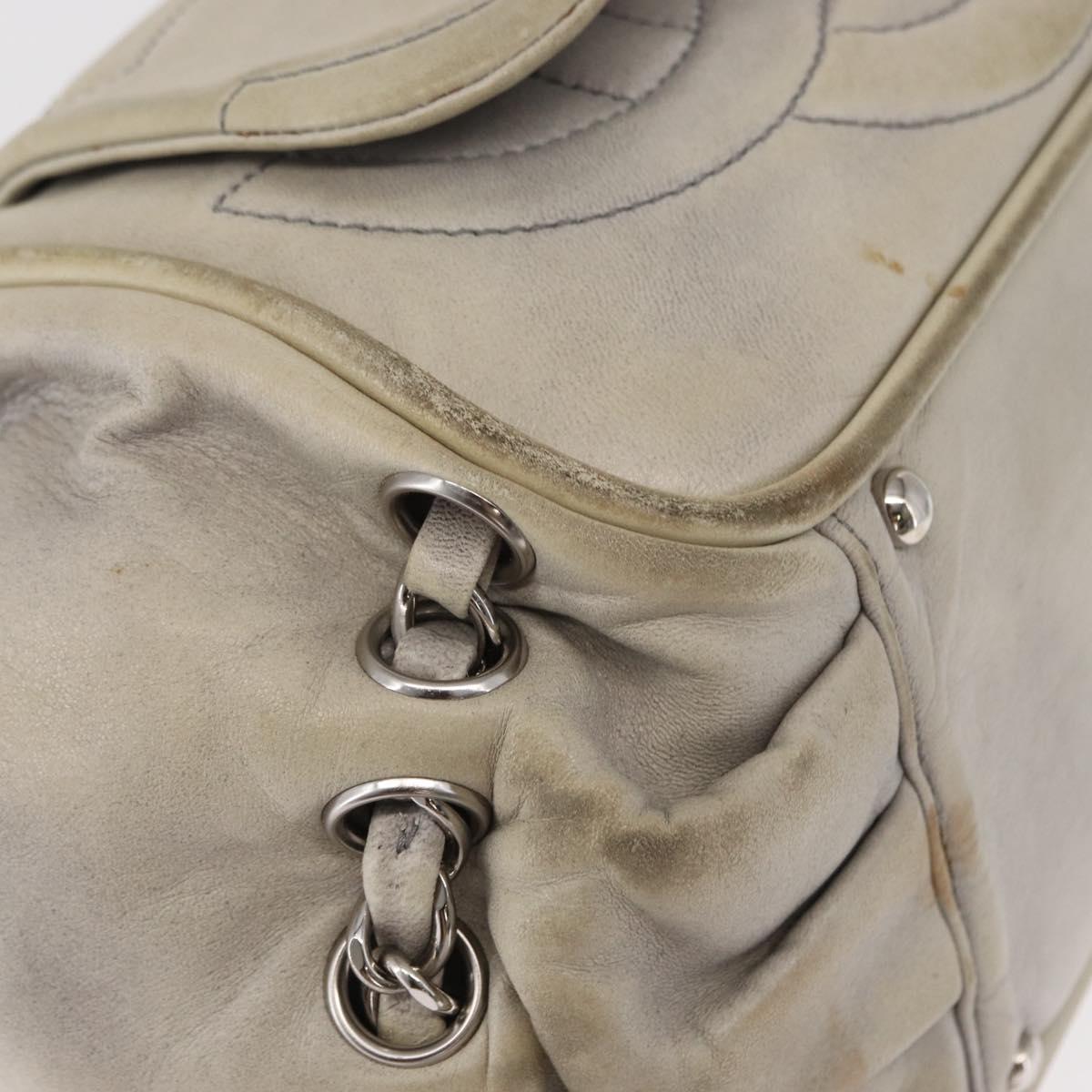 CHANEL COCO Mark Chain Shoulder Bag Leather Gray Silver CC Auth 157276