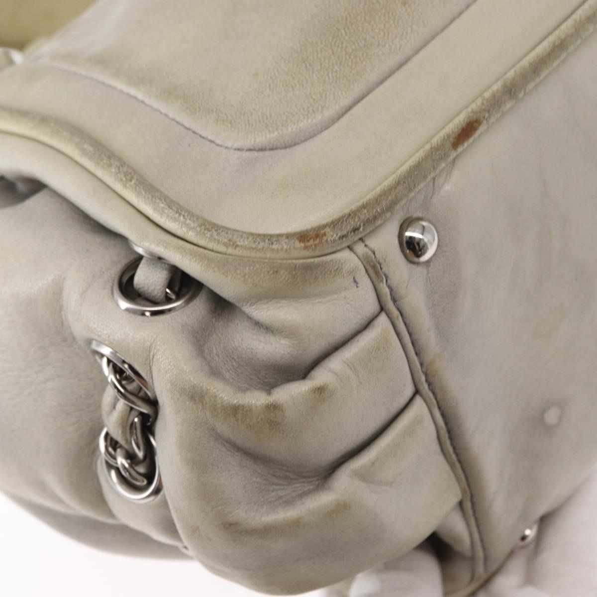 CHANEL COCO Mark Chain Shoulder Bag Leather Gray Silver CC Auth 157276