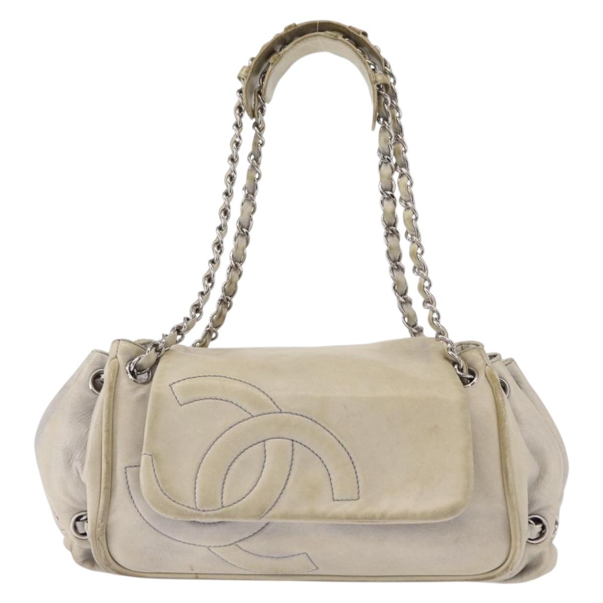 CHANEL COCO Mark Chain Shoulder Bag Leather Gray Silver CC Auth 157276