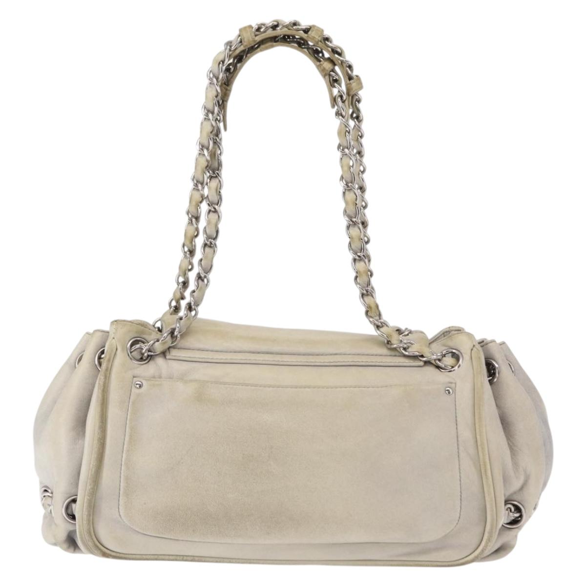 CHANEL COCO Mark Chain Shoulder Bag Leather Gray Silver CC Auth 157276