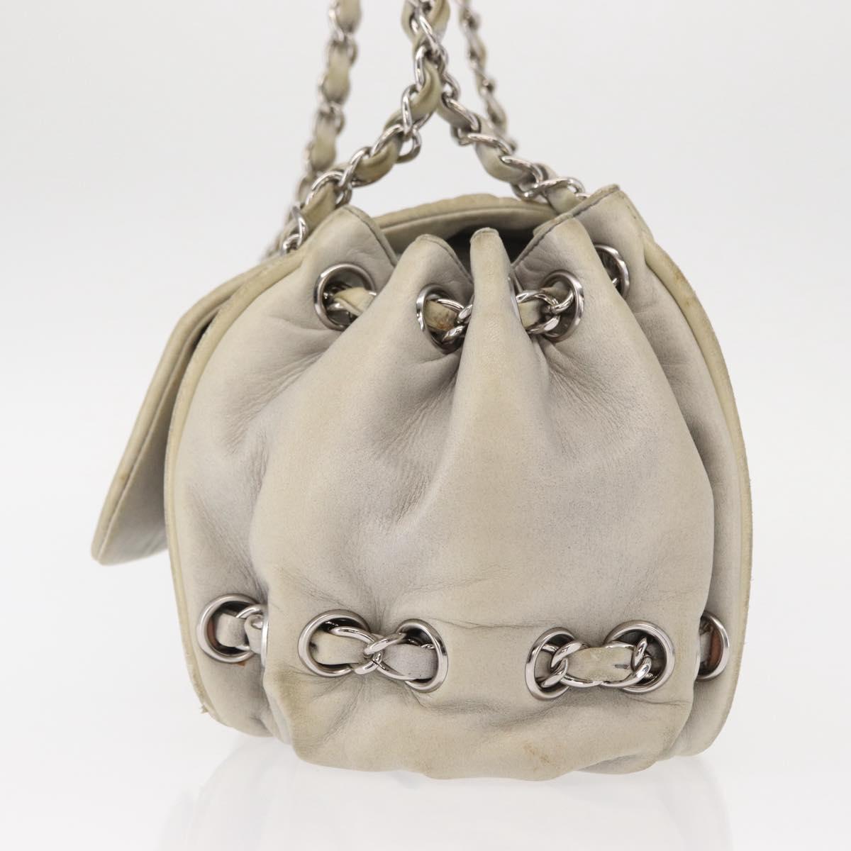 CHANEL COCO Mark Chain Shoulder Bag Leather Gray Silver CC Auth 157276