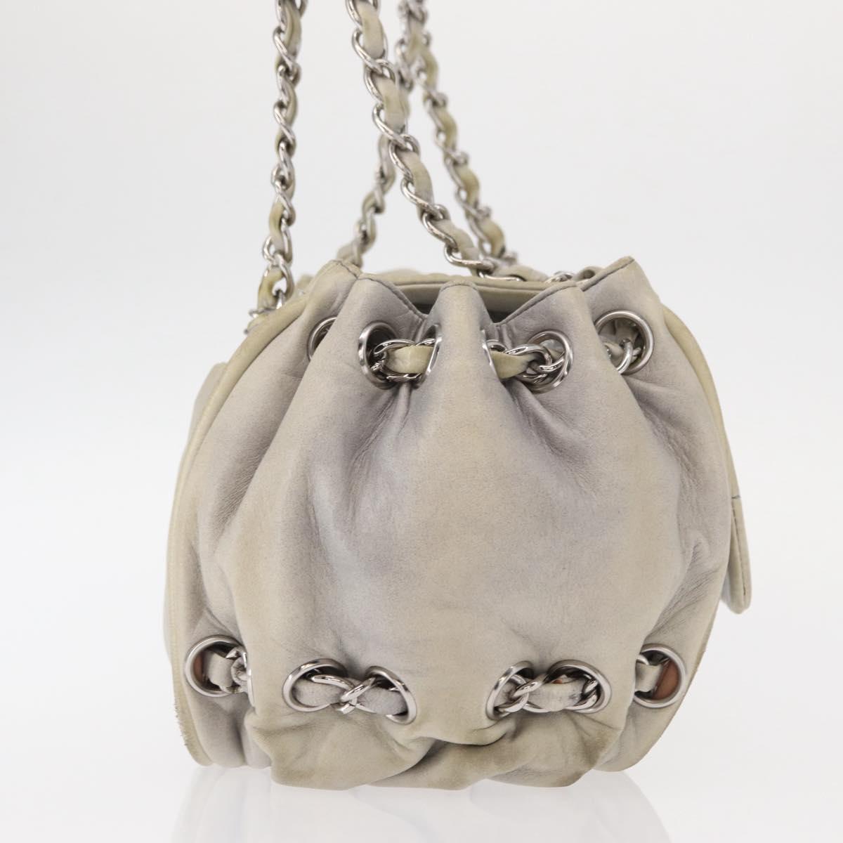 CHANEL COCO Mark Chain Shoulder Bag Leather Gray Silver CC Auth 157276