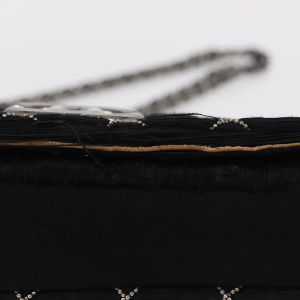 CHANEL Matelasse Chain Shoulder Bag Satin Black Silver CC Auth 157278