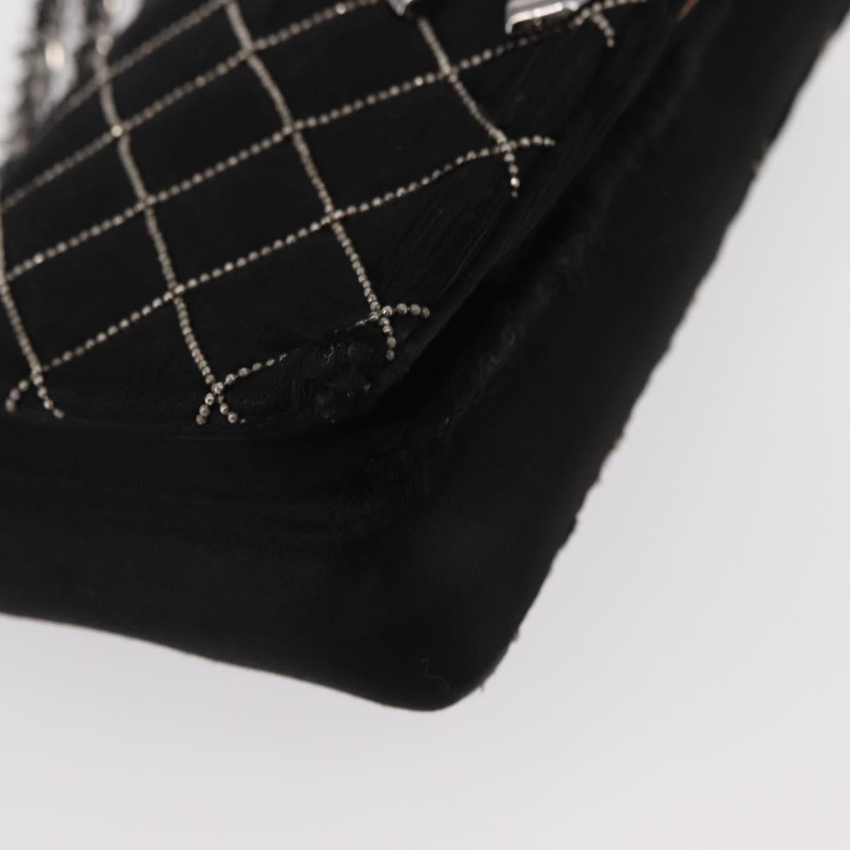 CHANEL Matelasse Chain Shoulder Bag Satin Black Silver CC Auth 157278