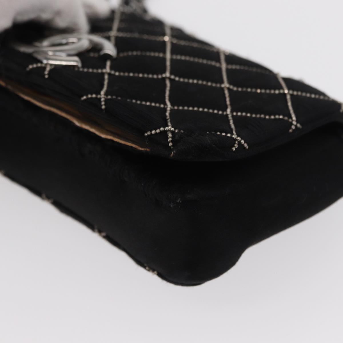 CHANEL Matelasse Chain Shoulder Bag Satin Black Silver CC Auth 157278