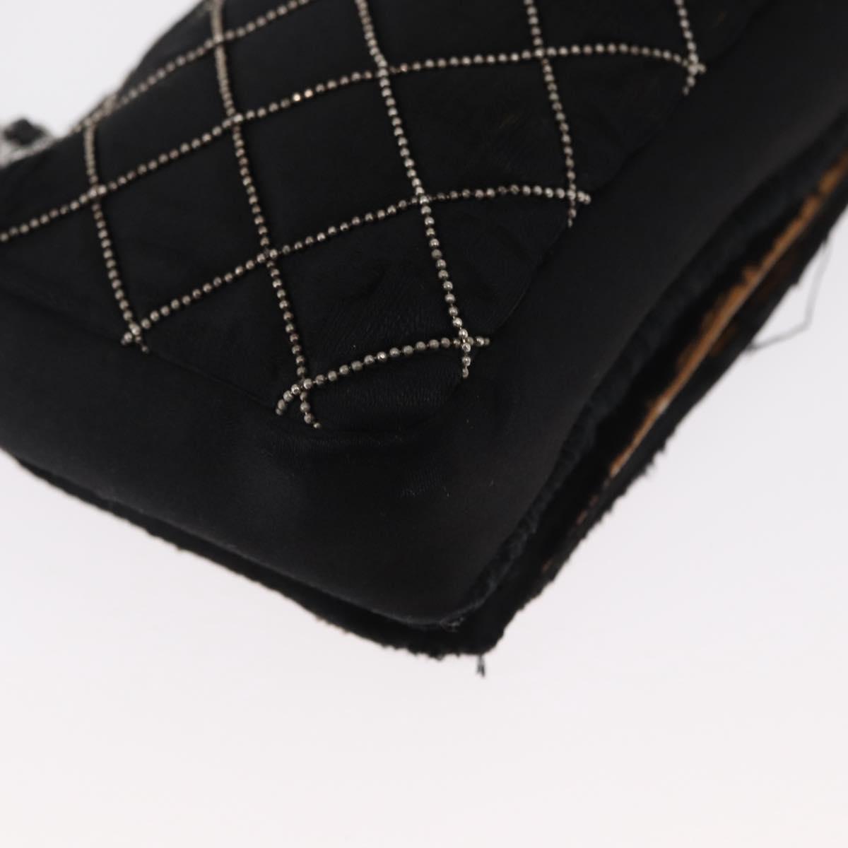 CHANEL Matelasse Chain Shoulder Bag Satin Black Silver CC Auth 157278