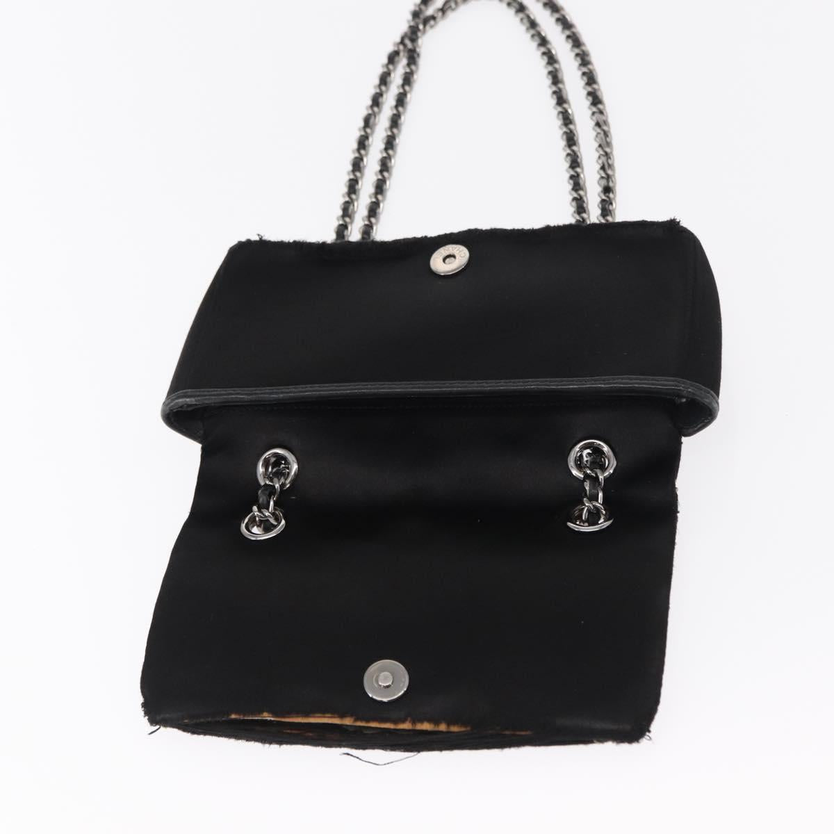 CHANEL Matelasse Chain Shoulder Bag Satin Black Silver CC Auth 157278