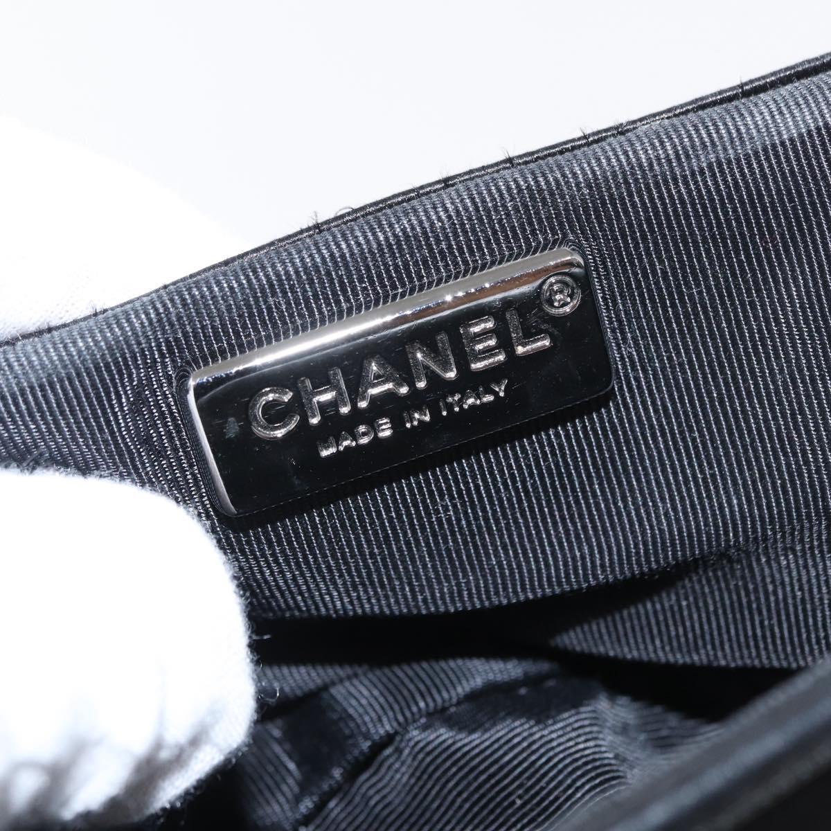 CHANEL Matelasse Chain Shoulder Bag Satin Black Silver CC Auth 157278