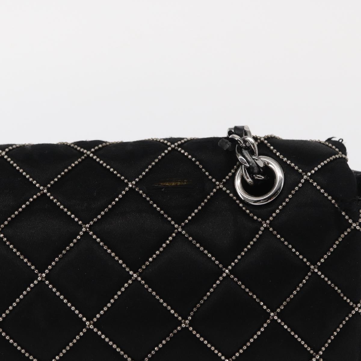 CHANEL Matelasse Chain Shoulder Bag Satin Black Silver CC Auth 157278