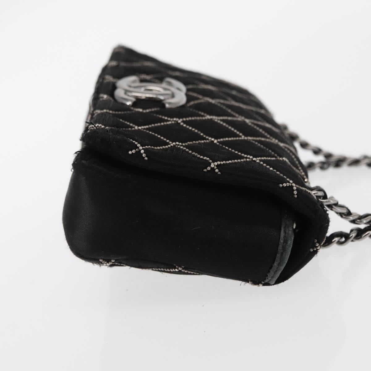CHANEL Matelasse Chain Shoulder Bag Satin Black Silver CC Auth 157278