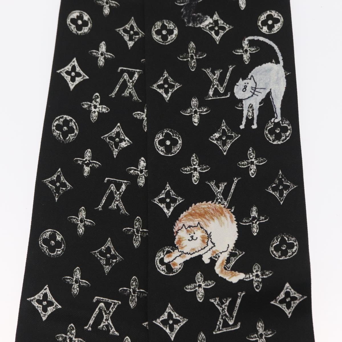 LOUIS VUITTON Monogram Catgram Bando Scarf Silk Black MP2269 LV Auth 157288