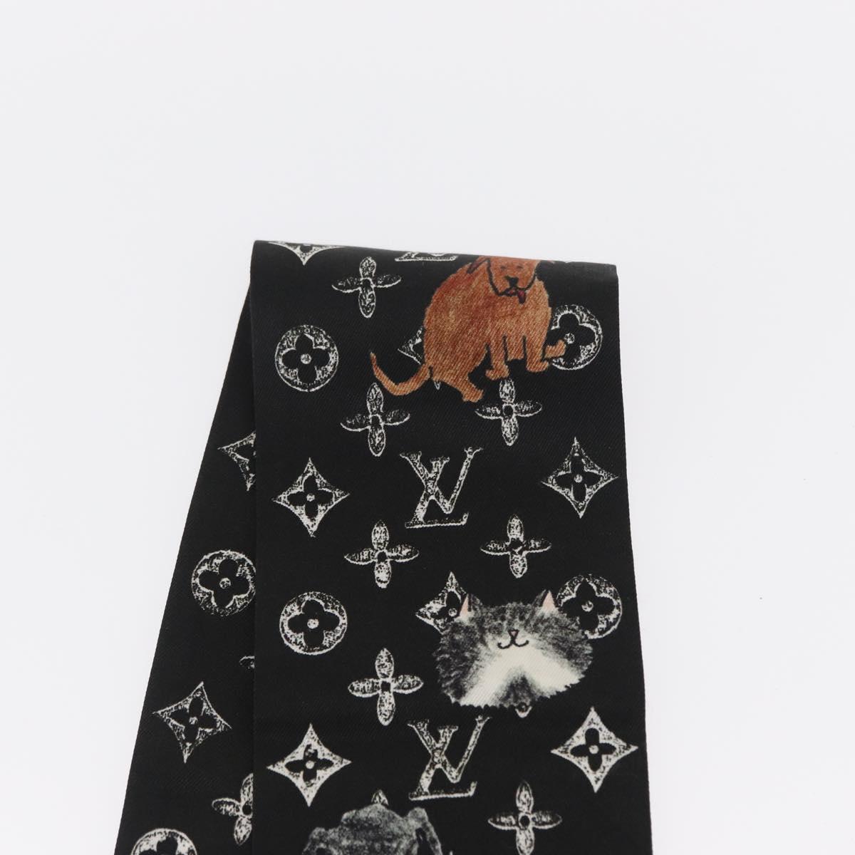 LOUIS VUITTON Monogram Catgram Bando Scarf Silk Black MP2269 LV Auth 157288