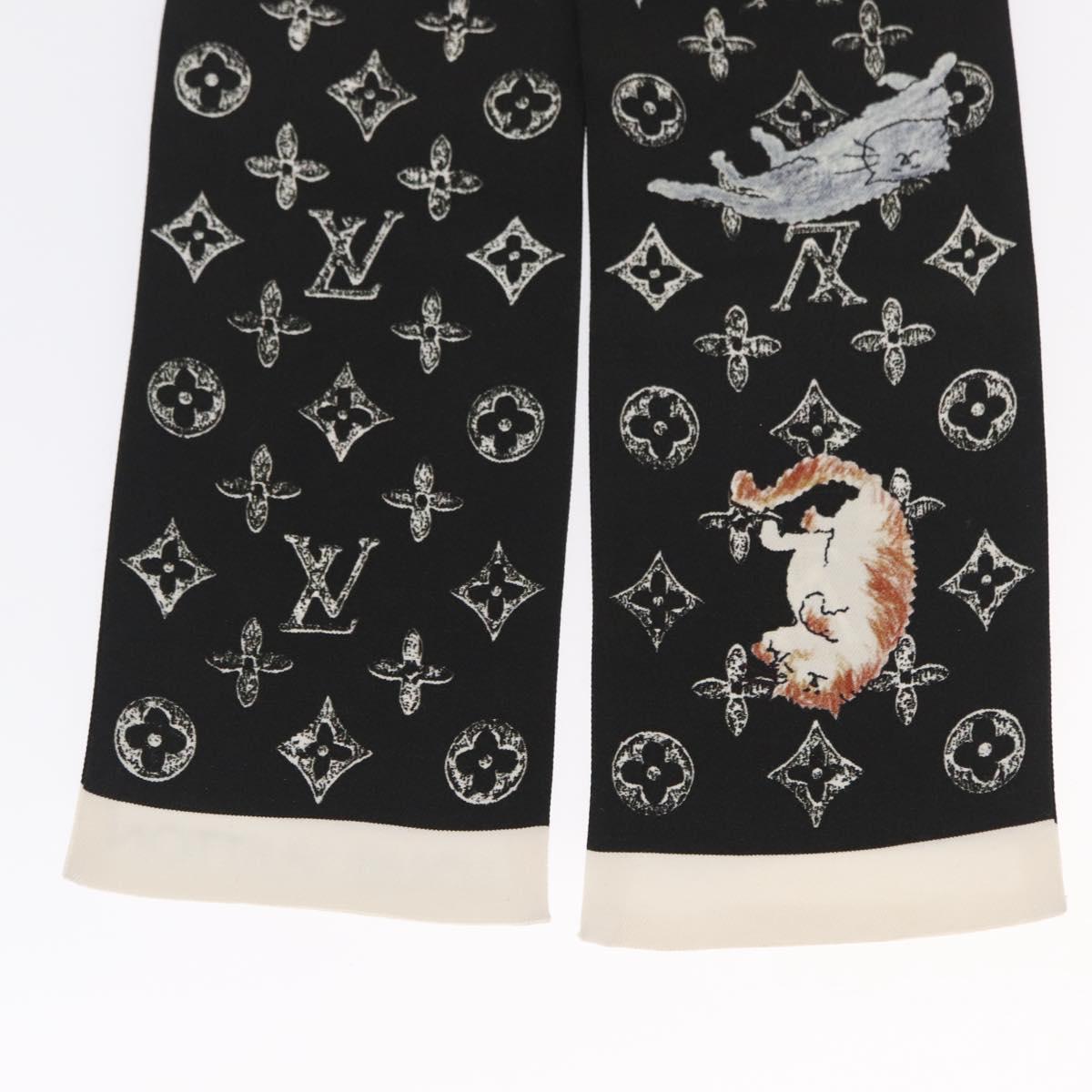 LOUIS VUITTON Monogram Catgram Bando Scarf Silk Black MP2269 LV Auth 157288