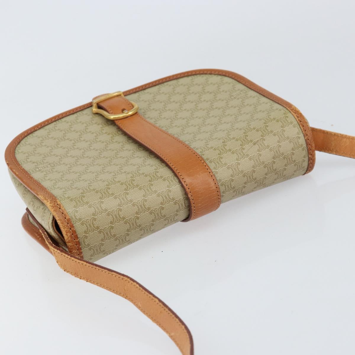 CELINE Macadam Canvas Shoulder Bag PVC Beige Gold Auth 157310