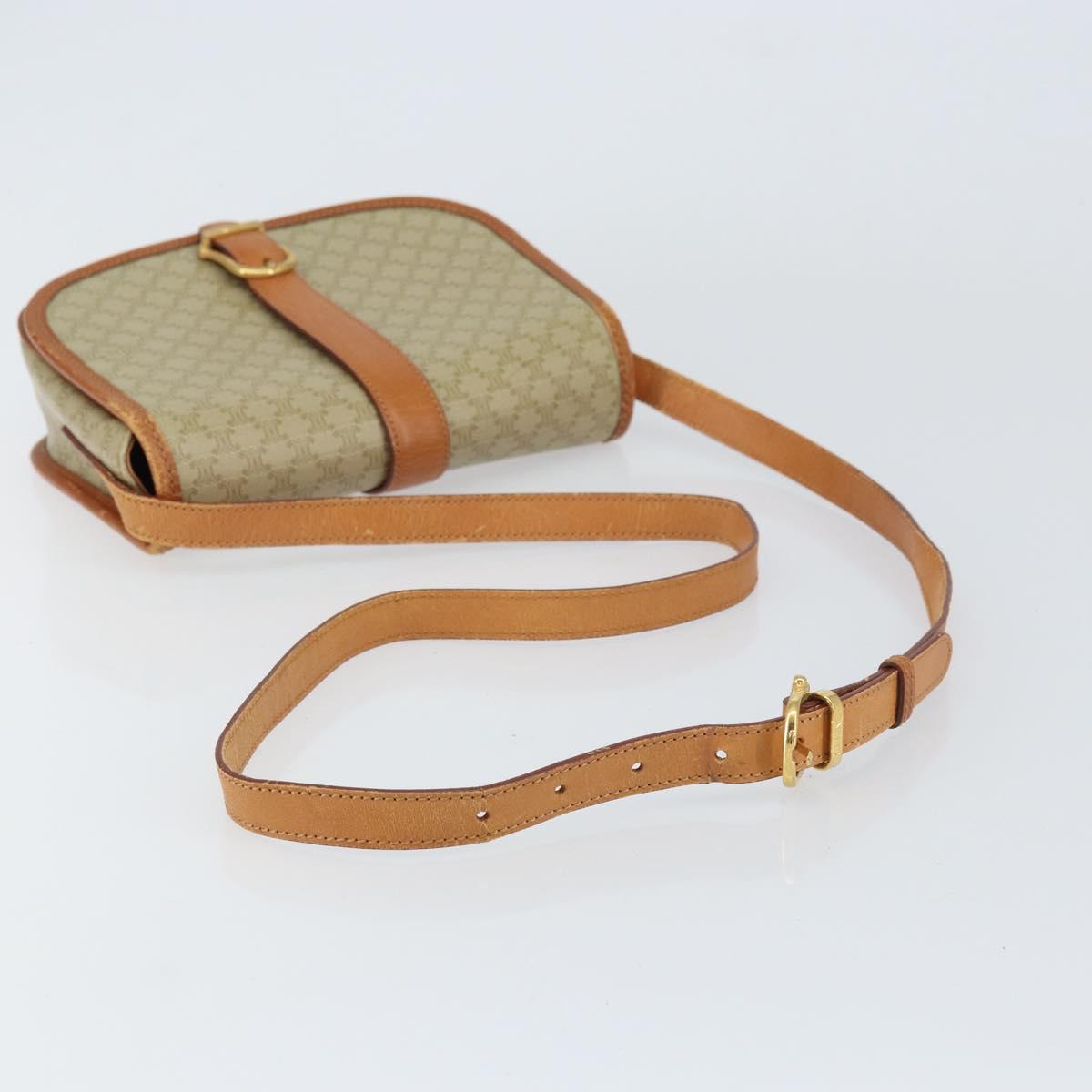 CELINE Macadam Canvas Shoulder Bag PVC Beige Gold Auth 157310