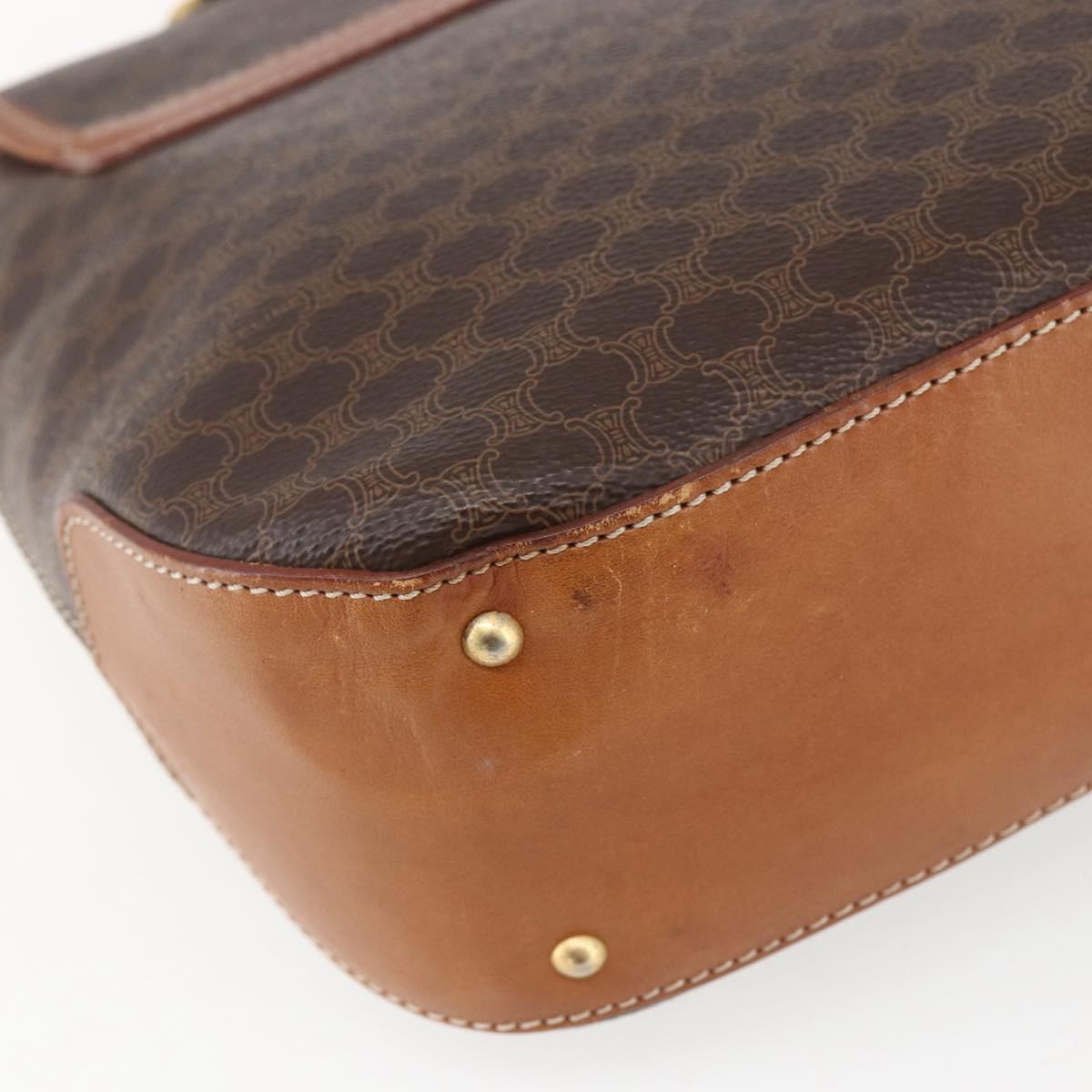 CELINE Macadam Canvas Hand Bag PVC Leather 2way Brown Gold Auth 157312
