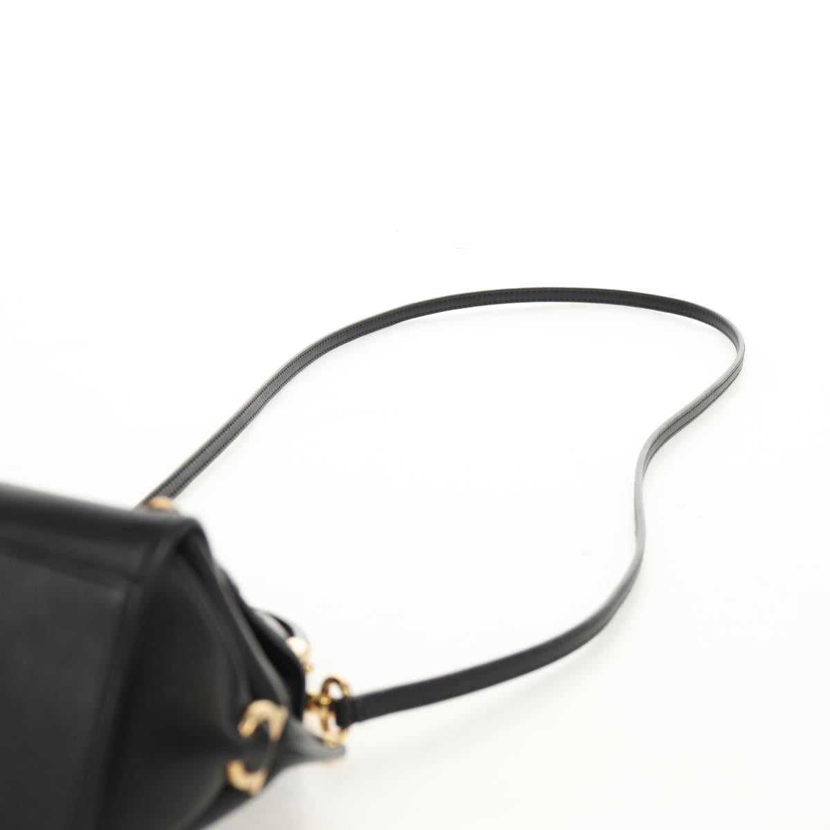 Salvatore Ferragamo Gancini Mini Hand Bag Leather 2way Black Gold Auth 157313V