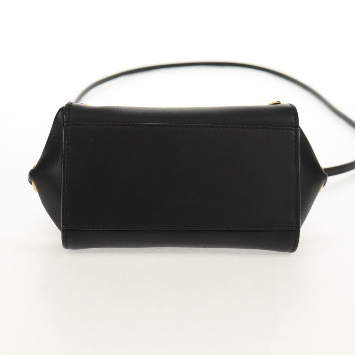 Salvatore Ferragamo Gancini Mini Hand Bag Leather 2way Black Gold Auth 157313V