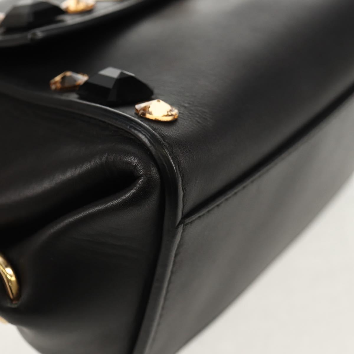 Salvatore Ferragamo Gancini Mini Hand Bag Leather 2way Black Gold Auth 157313V