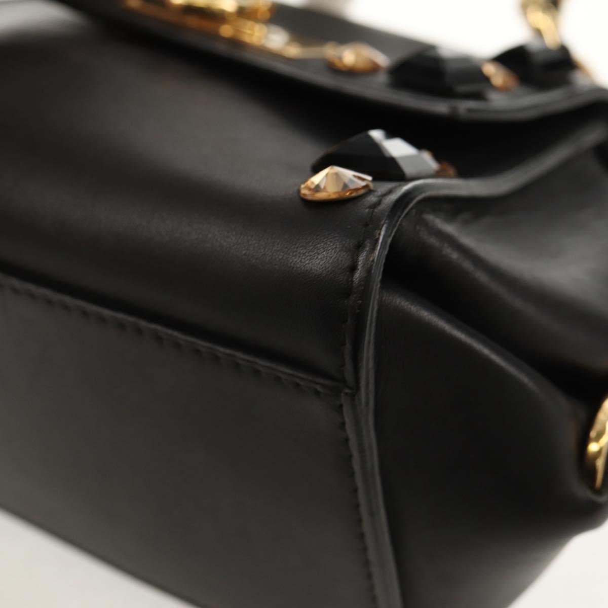 Salvatore Ferragamo Gancini Mini Hand Bag Leather 2way Black Gold Auth 157313V