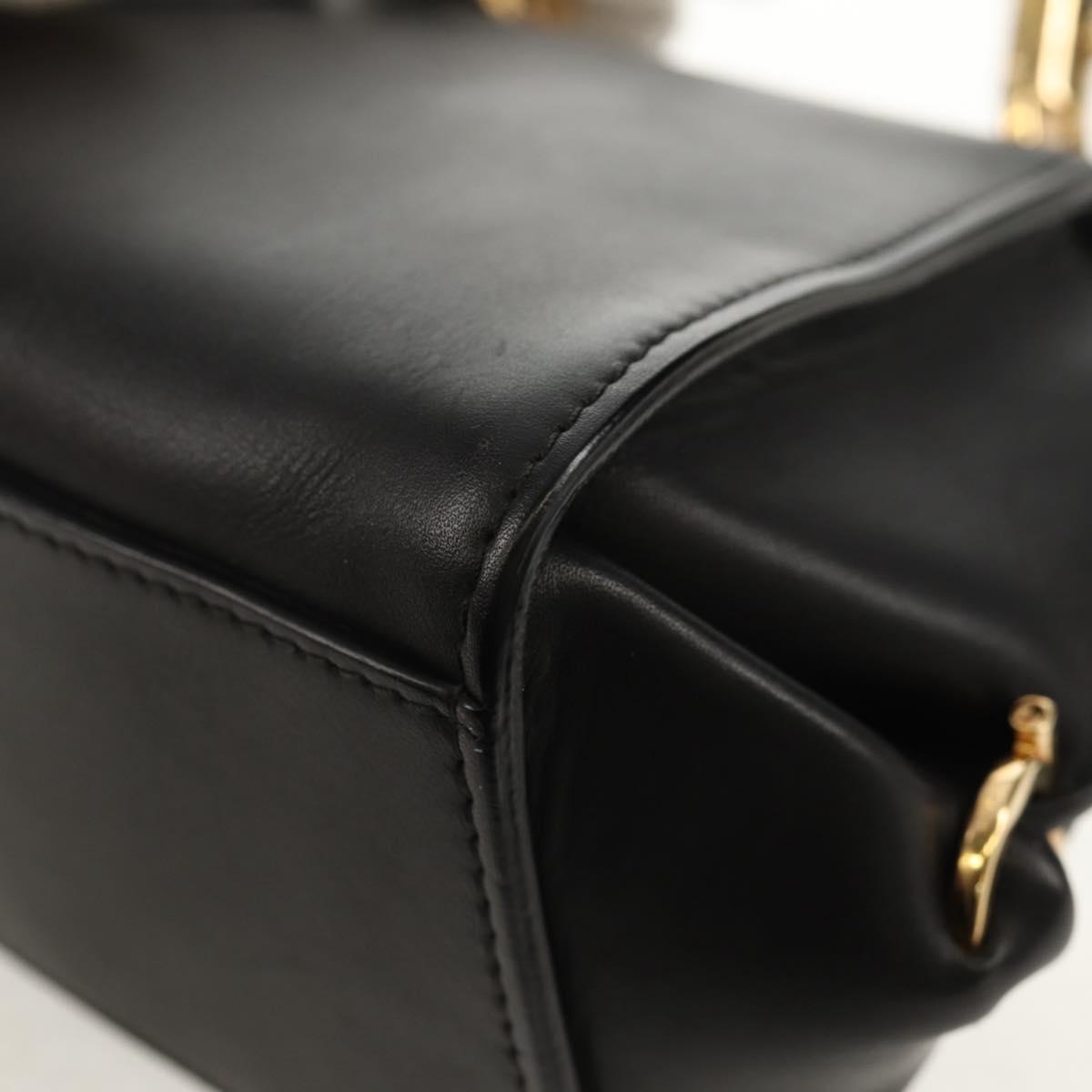 Salvatore Ferragamo Gancini Mini Hand Bag Leather 2way Black Gold Auth 157313V