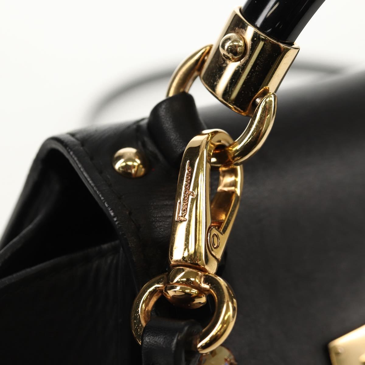 Salvatore Ferragamo Gancini Mini Hand Bag Leather 2way Black Gold Auth 157313V