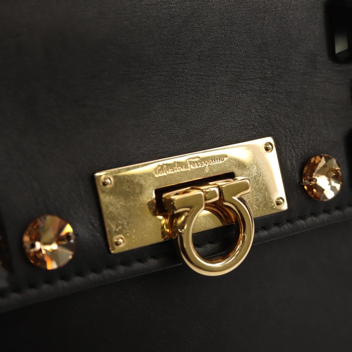 Salvatore Ferragamo Gancini Mini Hand Bag Leather 2way Black Gold Auth 157313V