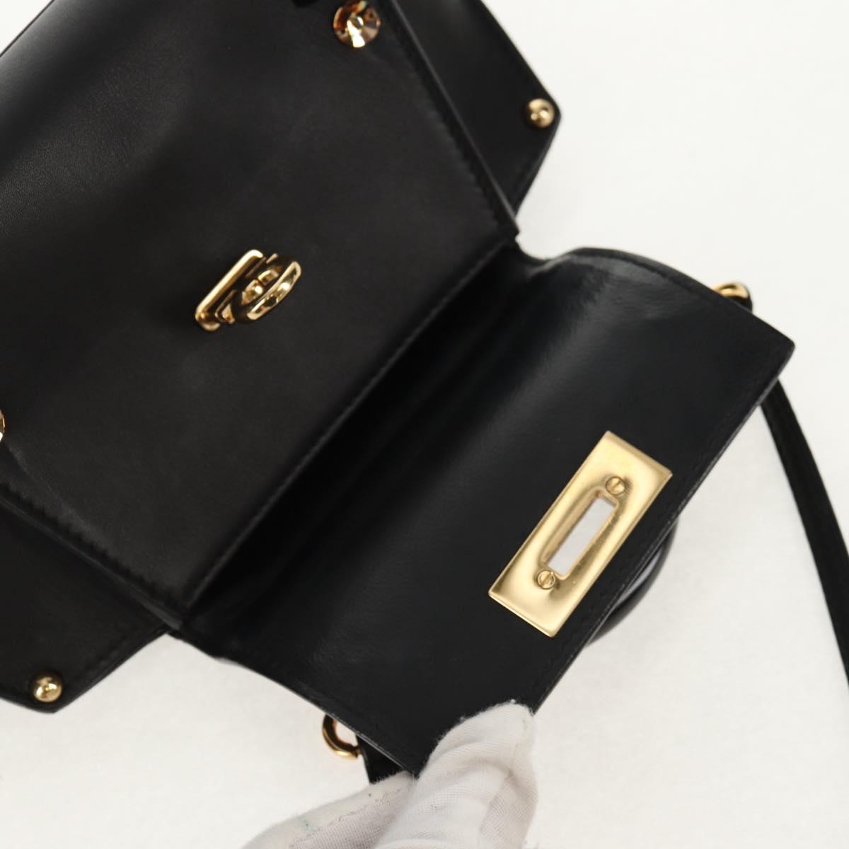 Salvatore Ferragamo Gancini Mini Hand Bag Leather 2way Black Gold Auth 157313V