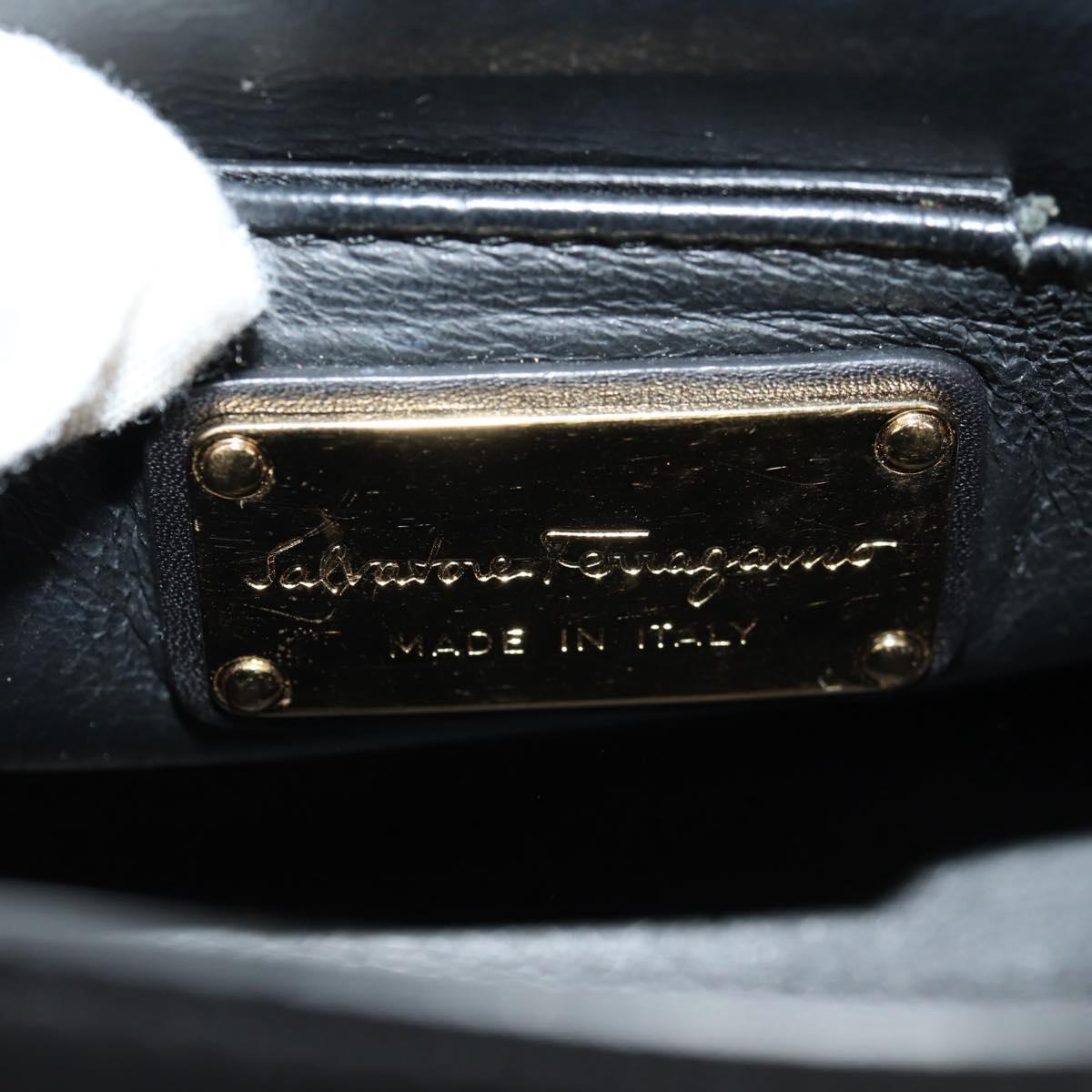 Salvatore Ferragamo Gancini Mini Hand Bag Leather 2way Black Gold Auth 157313V