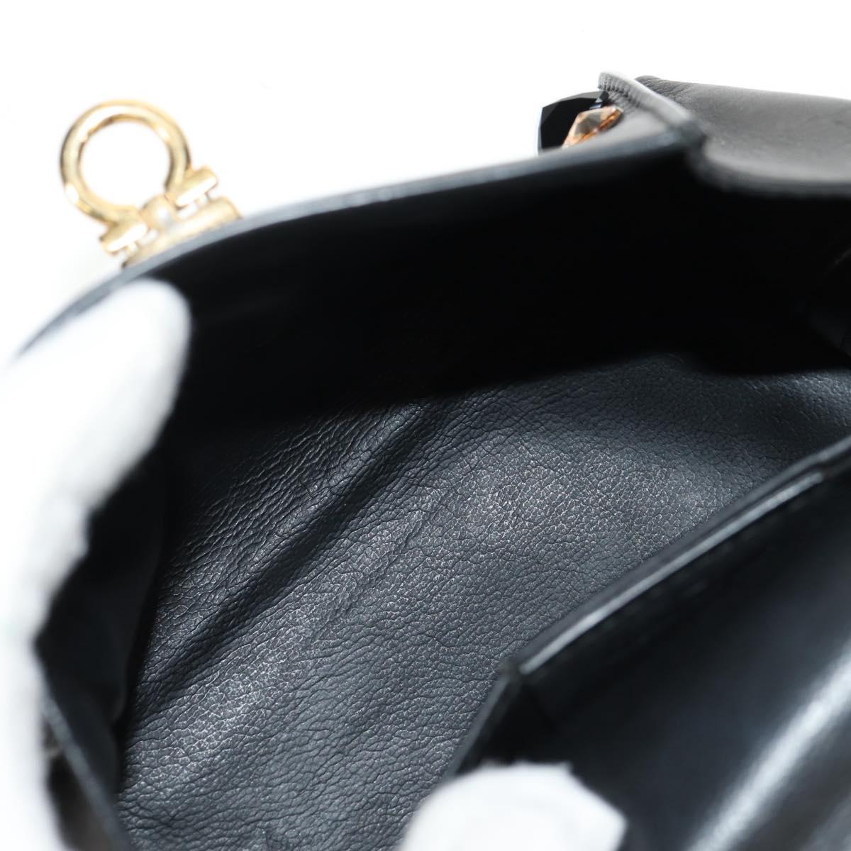 Salvatore Ferragamo Gancini Mini Hand Bag Leather 2way Black Gold Auth 157313V