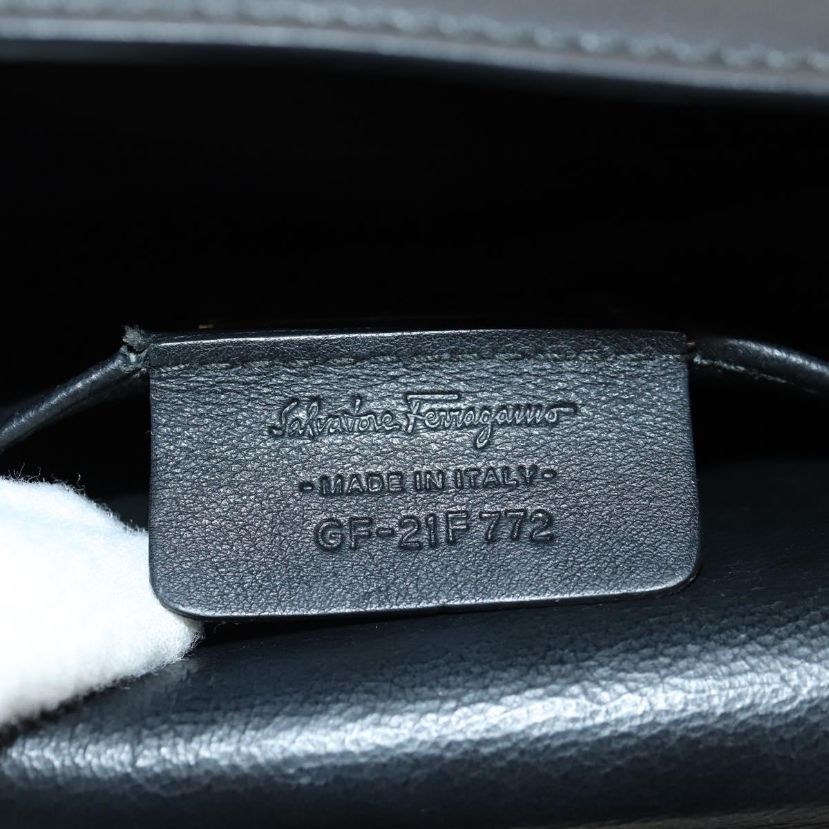 Salvatore Ferragamo Gancini Mini Hand Bag Leather 2way Black Gold Auth 157313V