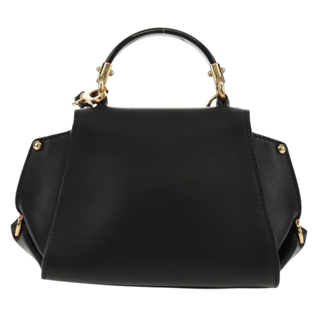 Salvatore Ferragamo Gancini Mini Hand Bag Leather 2way Black Gold Auth 157313V