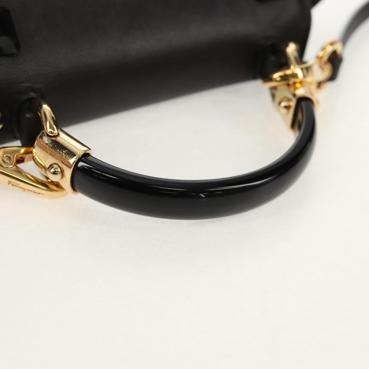 Salvatore Ferragamo Gancini Mini Hand Bag Leather 2way Black Gold Auth 157313V