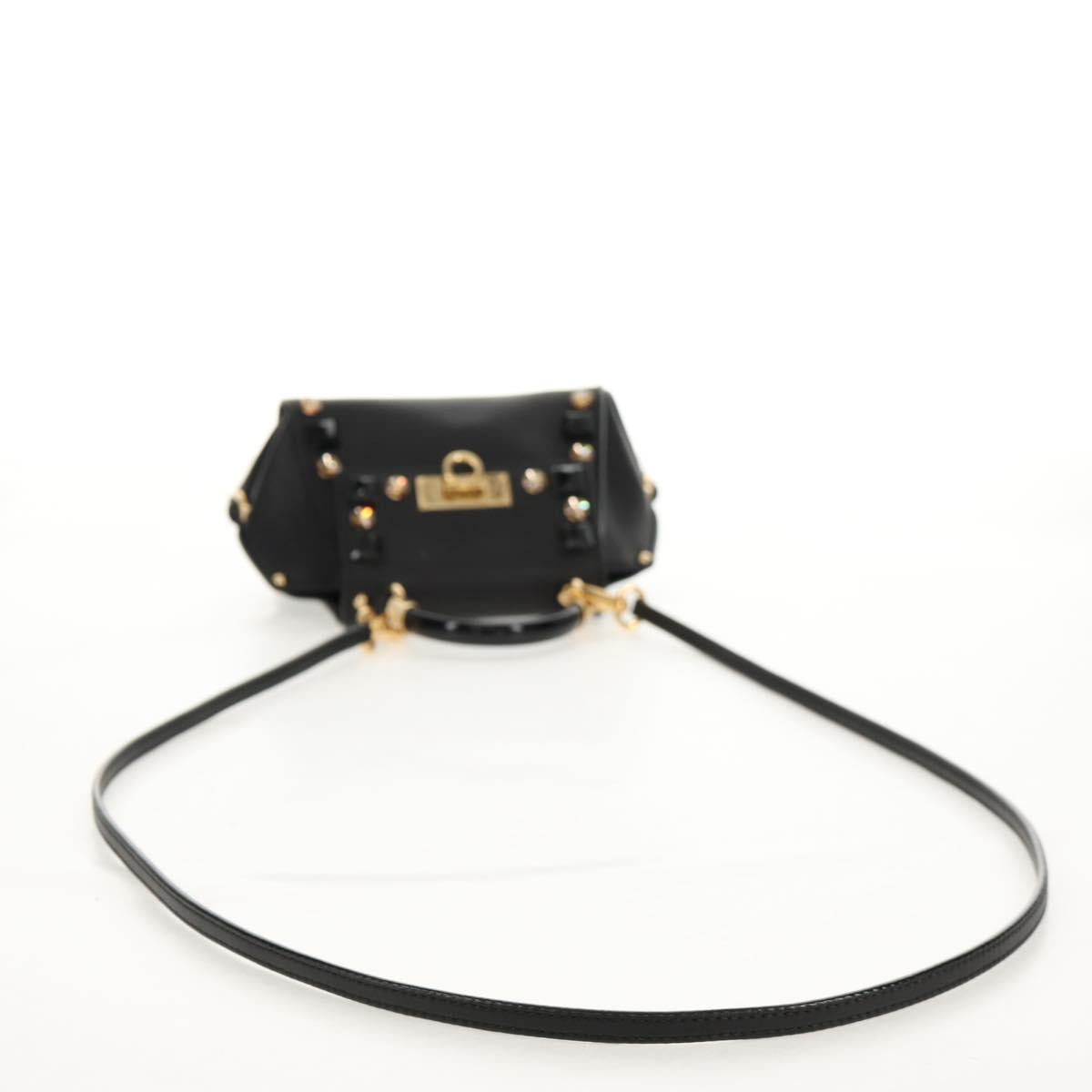 Salvatore Ferragamo Gancini Mini Hand Bag Leather 2way Black Gold Auth 157313V