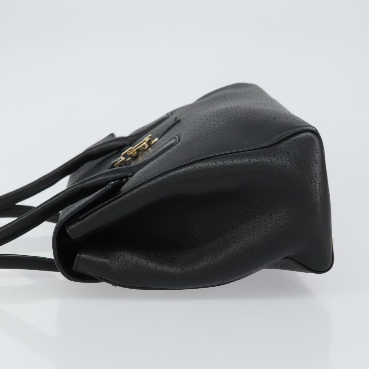 Salvatore Ferragamo Gancini Hand Bag Leather Black Gold Auth 157314