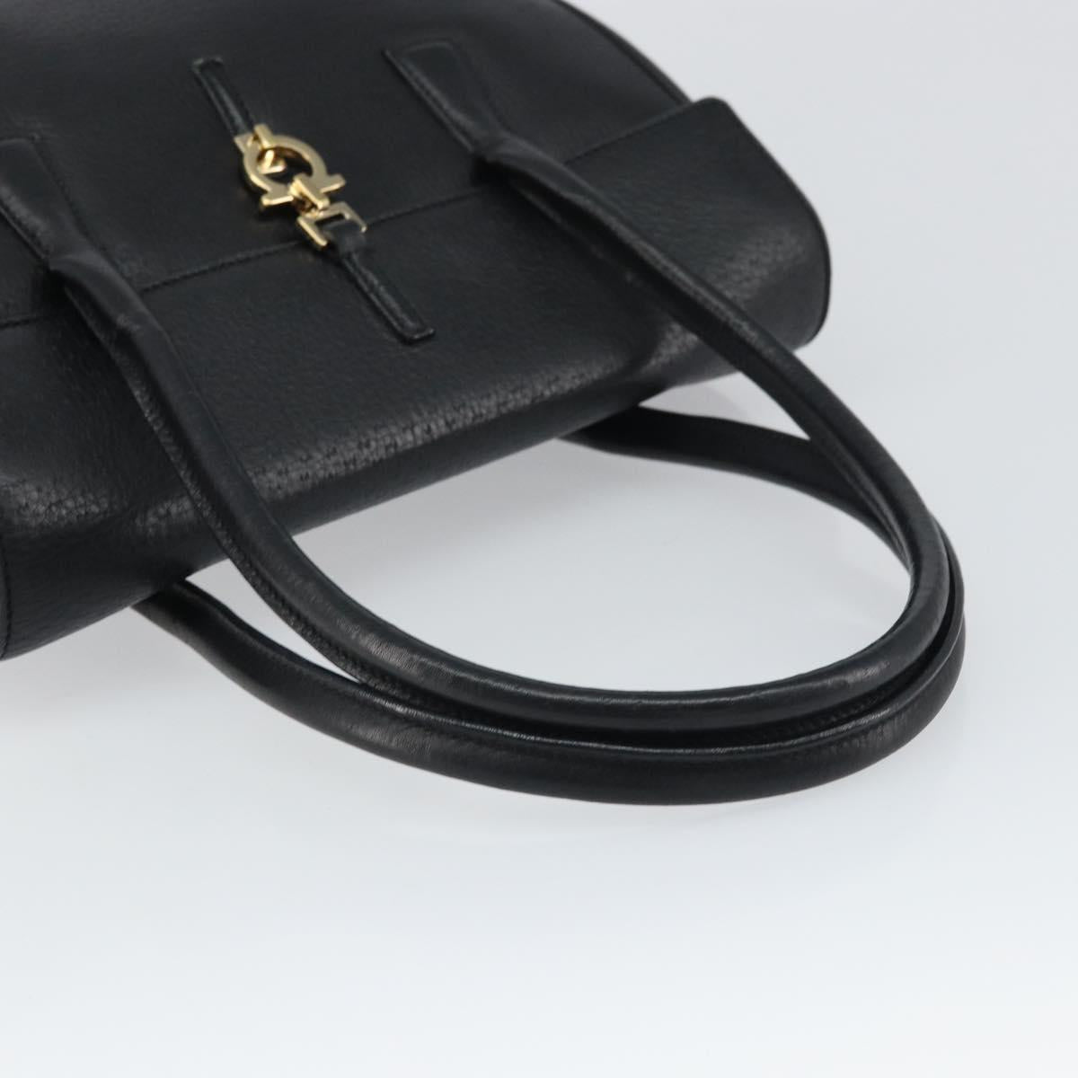 Salvatore Ferragamo Gancini Hand Bag Leather Black Gold Auth 157314
