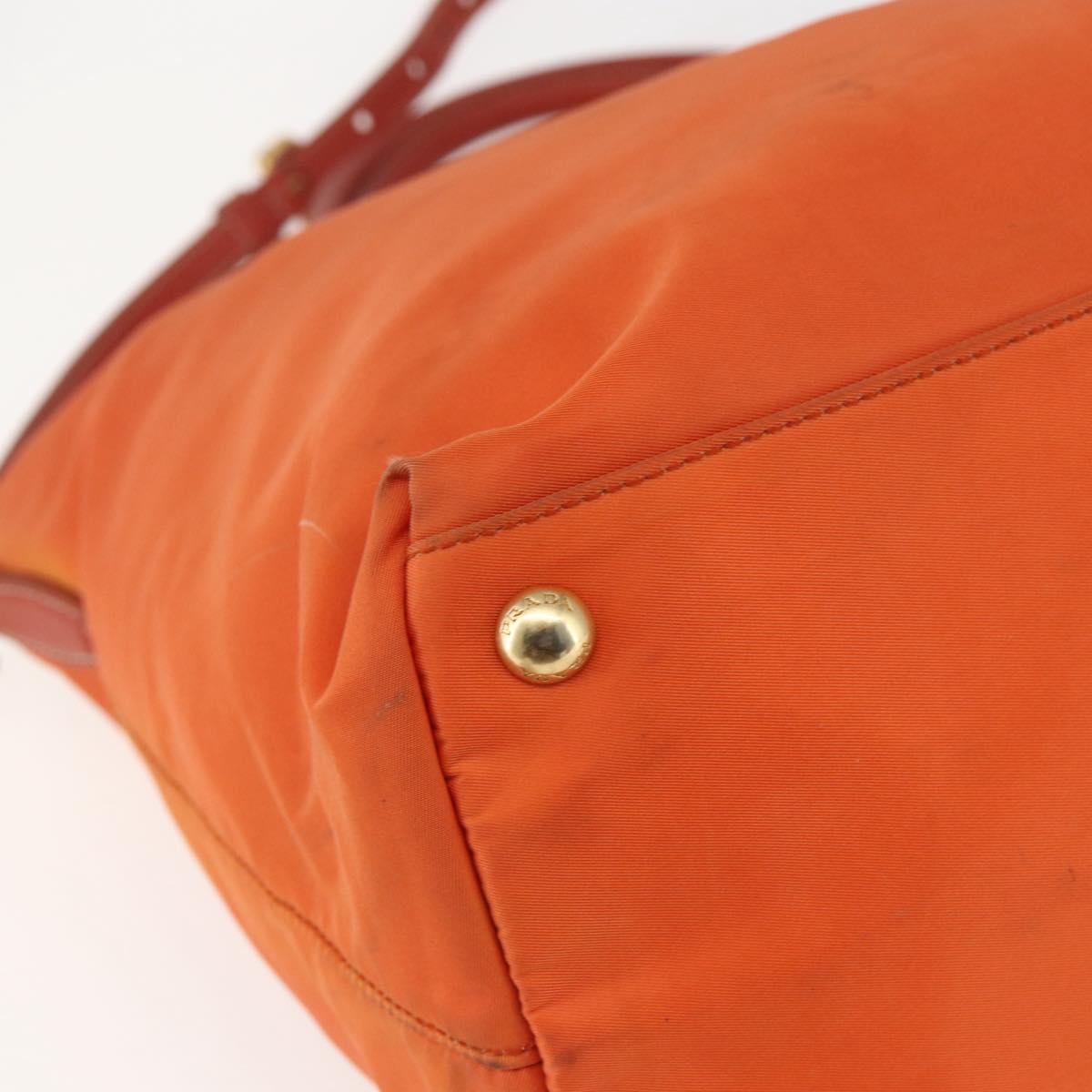 PRADA Hand Bag Nylon Leather 2way Orange Gold Auth 157321