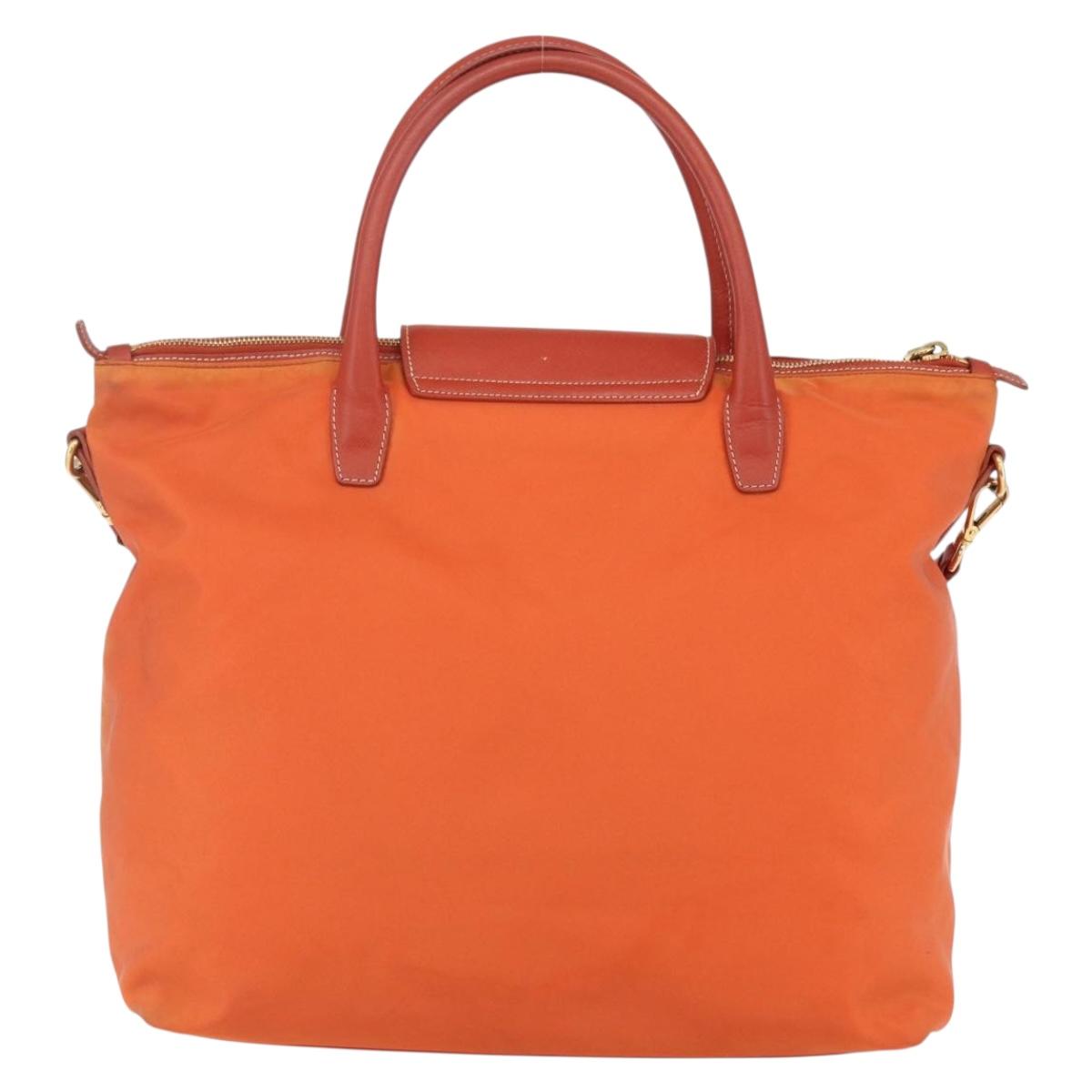 PRADA Hand Bag Nylon Leather 2way Orange Gold Auth 157321