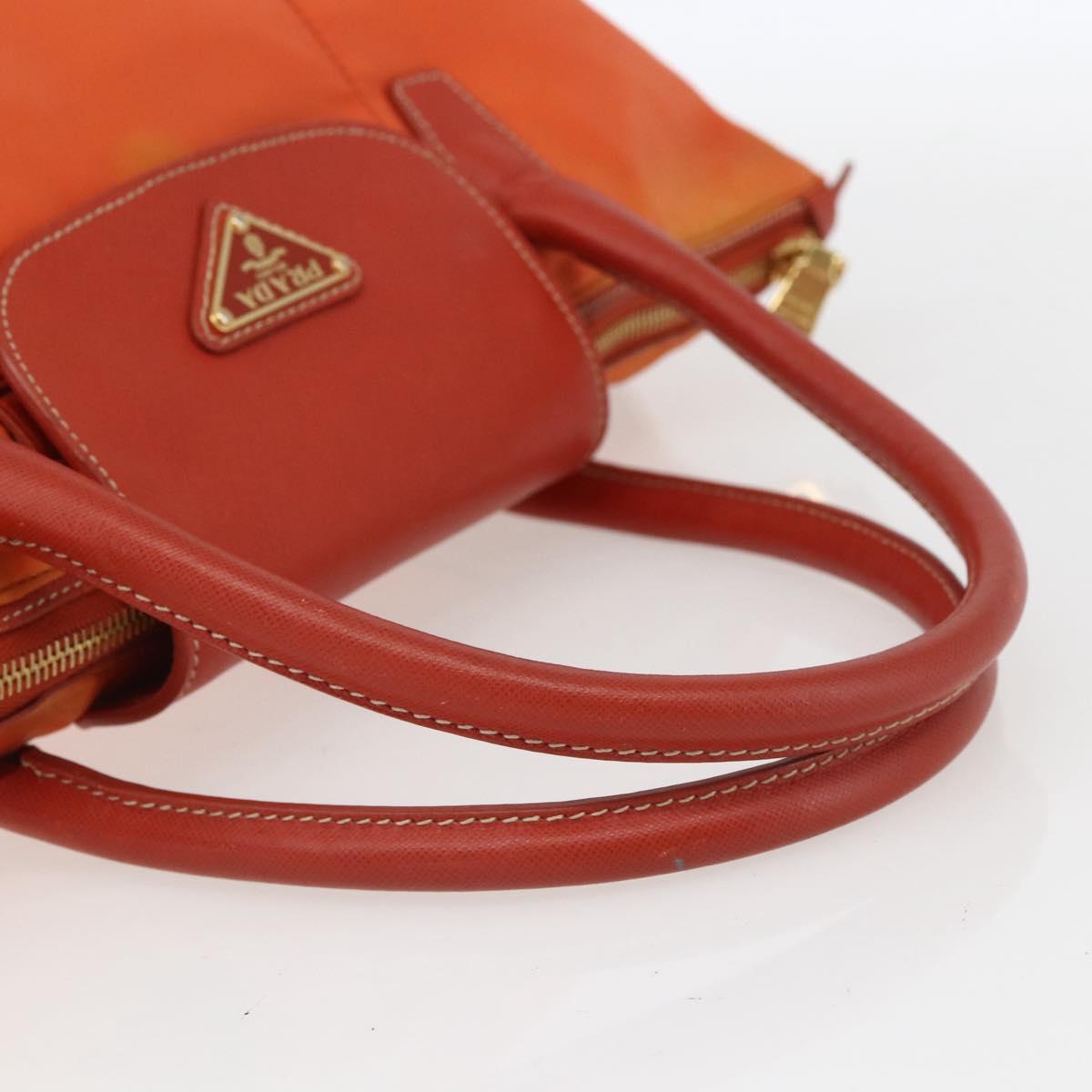 PRADA Hand Bag Nylon Leather 2way Orange Gold Auth 157321