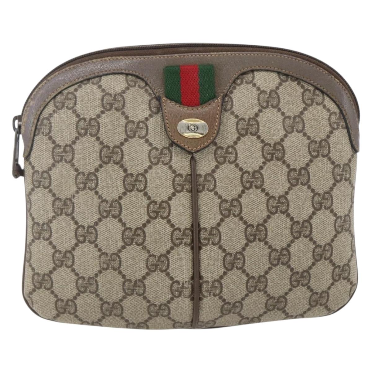 GUCCI GG Supreme Web Sherry Line Bag PVC Beige Gold 904 02 047 Auth 157335