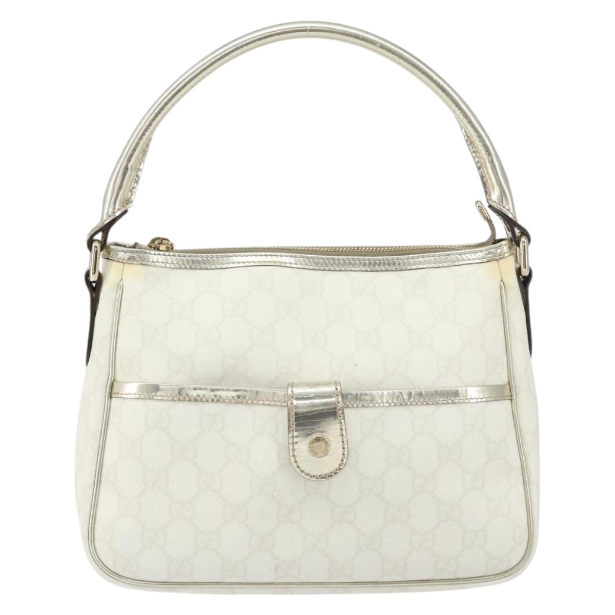 GUCCI GG Supreme Hand Bag PVC Leather White Gold 190258 Auth 157336